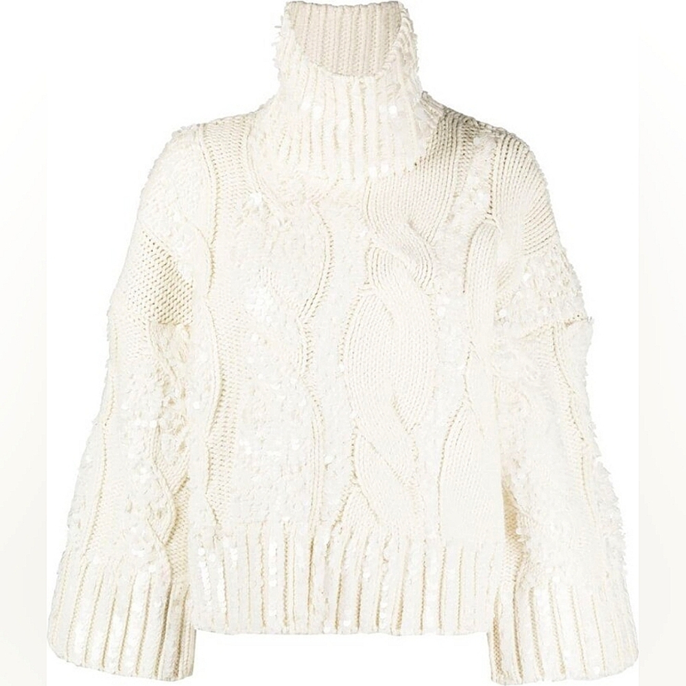 Ermanno Scervino Oversized White Chunky Cable-Knit Jumper With Sequins  size S